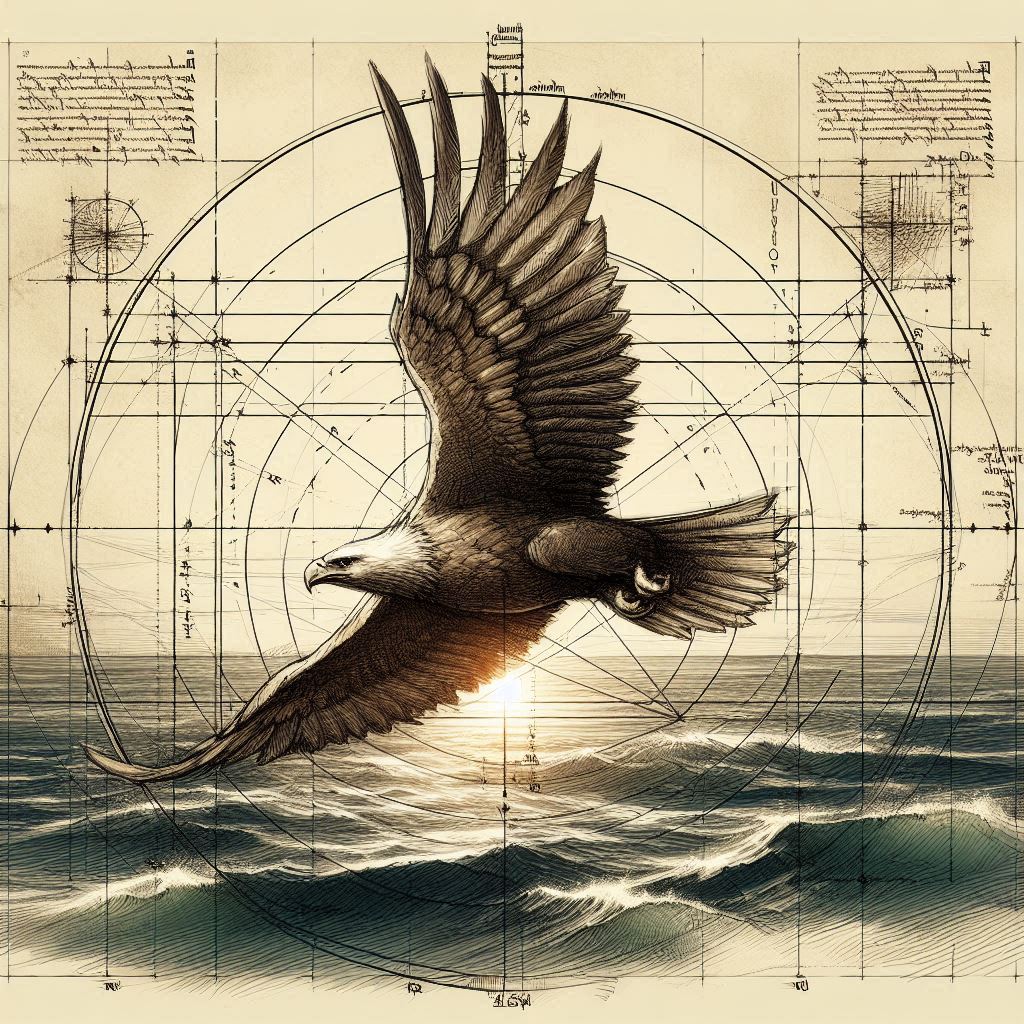Eagle flying free over the ocean